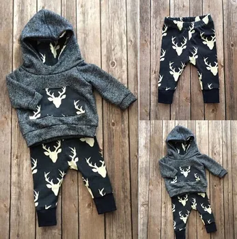 Одежда для новорожденных Мальчиков, 2020 Осень-зима, Теплая толстовка с оленем, Топы + Брюки, 2ШТ, Комплекты рождественской одежды для маленьких девочек