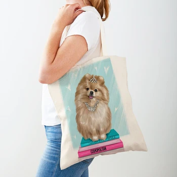 Повседневная сумка для покупок с принтом для девочек, двусторонняя многоразовая женская холщовая сумка через плечо для супермаркета, модные женские сумки для покупок