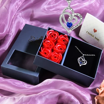 Подарочная коробка с искусственной розой и ожерелье в виде хрустального сердца для женщин, шкатулка с цветами 