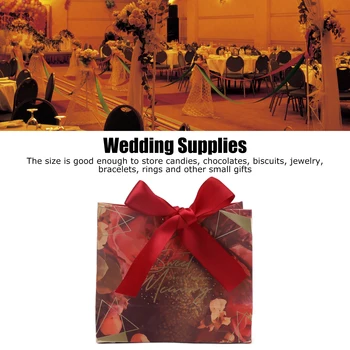 Праздничное оформление 50 шт Коробок для свадебных конфет в стиле подарочных коробок с бордовой лентой для свадебных гирлянд