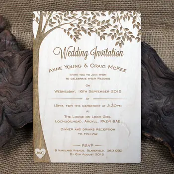 Приглашение на свадьбу с деревянной гравировкой - начальное дерево
