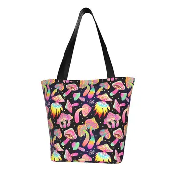 Психоделические Волшебные грибы, сумки для покупок, женская модная холщовая сумка для покупок, сумки через плечо, сумки большой емкости