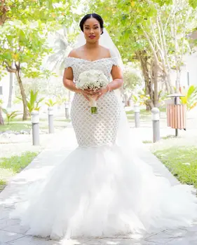 Роскошные свадебные платья русалки с открытыми плечами, шлейф, расшитый бисером, свадебные платья в стиле кантри, Vestidos de Novia, большие размеры