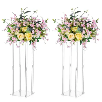 Свадебные украшения для столов, подставка для цветов в виде колонны, акриловая напольная ваза, высокий прямоугольный стеллаж для цветов, фуршет для вечеринки,