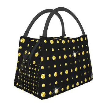 Сверкающие желтые бриллианты, изолированная сумка для ланча для женщин, сменный модный охладитель со стразами, термосумка для ланча, рабочая сумка для пикника