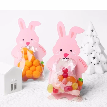 Симпатичные пластиковые пакеты с изображением кролика, медведя и лисы с изображением конфет, упаковка для выпечки закусок с картонной головкой, упаковка для печенья 50 шт. /лот