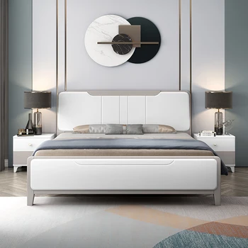 Современная простая кровать из массива дерева, белая кровать для хранения ящиков с высоким давлением воздуха, односпальная кровать 1,2 м, двуспальная кровать 1,8 м, двуспальная кровать 1,5 м, 2,0
