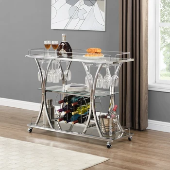 Современная хромированная барная стойка с винным стеллажом Серебристый Современный Стеклянный Металлический каркас для хранения вина