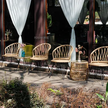 Современный ротанговый стул для садовой мебели с одним садовым балконом, стул со спинкой из ротанга, обеденные стулья для отдыха во дворе, на открытом воздухе