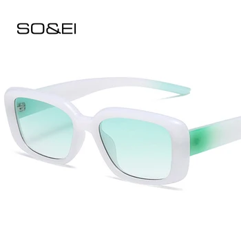 Солнцезащитные очки SO & EI Retro Y2K Rectangle, женские модные солнцезащитные очки зелено-оранжевого градиентного оттенка UV400