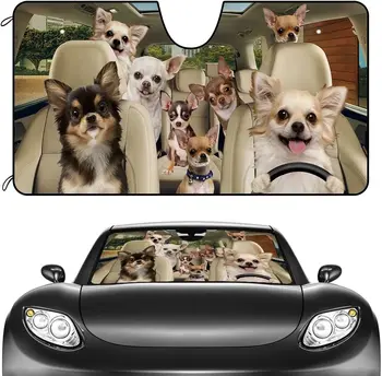 Солнцезащитный козырек на лобовое стекло автомобиля CafeTime для собак, Милые щенки чихуахуа, декор автомобиля, Солнцезащитный козырек, Отражатель ультрафиолетовых лучей, Защита от солнца,