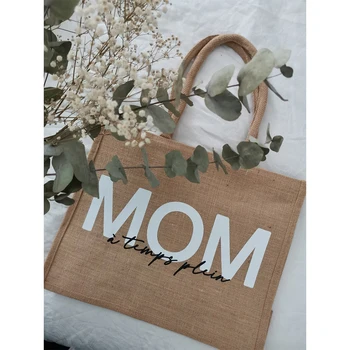 Сумка для мамы на День матери Персонализированная джутовая ретро сумка-тоут с пользовательским названием, джутовая сумка для покупок для мамы, Новая сумка для подарков маме на день рождения