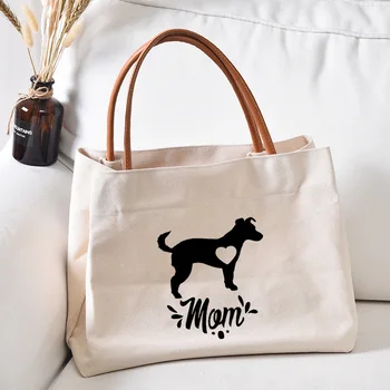 Сумка-тоут с принтом мамы собаки, рабочая сумка, подарок для любителей собак, женская пляжная сумка из парусины, прямая поставка