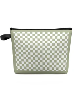 Травянисто-зеленая шахматная доска, дорожная косметичка большой емкости, Переносная сумка для хранения косметики, женский водонепроницаемый пенал