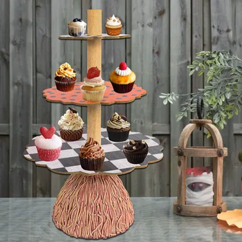 Трехъярусная подставка для торта в форме ведьминой метлы Уникальный дизайн, башня для показа торта из смолы, Подставки для закусок, украшения для Хэллоуина