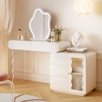 Туалетный столик во французском стиле кремового цвета, современный и простой шкаф для хранения вещей в спальне, встроенный легкий роскошный столик для макияжа