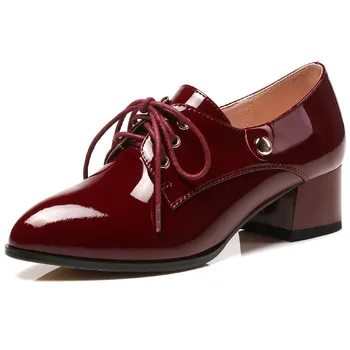 Туфли-лодочки из натуральной кожи на среднем каблуке, Женская обувь, лоферы на каблуке в британском стиле, черные, красные, Большой размер 45, Весенние офисные вечерние туфли, Женские Пиджаки