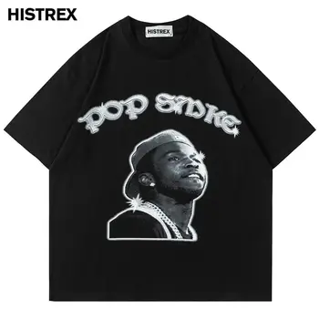 Уличная футболка в стиле хип-хоп, Толстая Мужская футболка Y2K, Хипстерские топы С заниженными рукавами, Винтажная футболка оверсайз из 100% хлопка, Мужская одежда с круглым вырезом