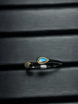 Хит продаж, серебро S925 Пробы, натуральный индийский Лунный камень, Очаровательное кольцо с открывающимся дизайном в виде капли без оптимизированного основного камня