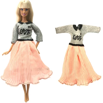 1 Комплект Модного И Элегантного Серого Платья С Рисунком ЛЮБВИ, Рубашка С Короткими рукавами, Кукольный Подарок На День Рождения Для Куклы Барби Accessorie 286A