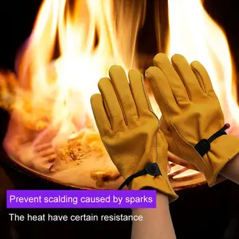 1 пара теплоизолирующих перчаток, мягкое впитывание пота, регулируемые рабочие перчатки из воловьей кожи, термостойкие перчатки для барбекю для кемпинга на открытом воздухе