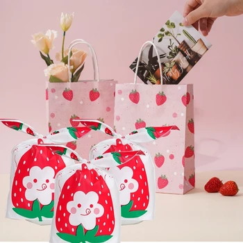 1 упаковка Подарочных пакетов с клубникой, упаковочных коробок для конфет и печенья для детей, для вечеринки по случаю дня рождения в клубничной тематике, Упаковка DIY Kraftsпакет