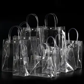 1 шт. прозрачных мягких подарочных пакетов из ПВХ с петлей для рук, прозрачная пластиковая сумочка, косметичка