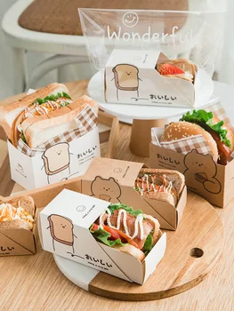 10 шт./лот Коробка для сэндвичей/Пакет, Оберточная бумага, Хлебница, Портативная упаковка для Гамбургеров, Коробка для тостов, Коробка для завтрака, Хот-догов, Декор для выпечки