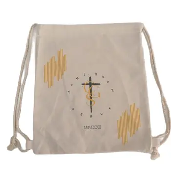 100 шт./лот, Хлопковые холщовые сумки-рюкзаки на шнурке с логотипом бренда, для студентов / леди, для путешествий за продуктами / ежедневного использования