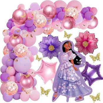 120шт Воздушных шаров Encanto Isabella, набор для гирлянды, принадлежности для вечеринки по случаю Дня рождения, воздушные шары из фольги, 3D наклейки с бабочками для девочек