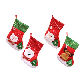 15 * 25 см Рождественский чулок Санта-Клаус, Снеговик, носки с лосем и медведем, Рождественские украшения, подарочный пакет, сумка для конфет, Подвесные украшения на дереве