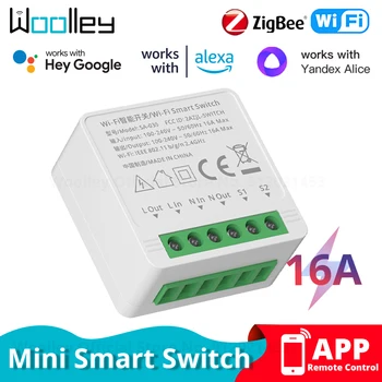 16A 10A Zigbee Wifi Smart Switch 2-полосное управление Мини-реле Wi-Fi Умный выключатель автоматизации бытовой техники Alexa Alice Google Home