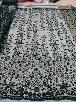 2023 Бутик Африканский Дизайн Ткань Высшего качества Бусины ручной работы Сетчатое кружево Пайетки для пошива свадебного или вечернего платья