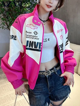 2023 Весенне-осенняя женская куртка-бомбер со стоячим воротником, свободные мотоциклетные куртки, женское свободное Корейское базовое пальто на молнии для женщин