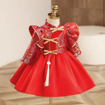 2023 Новое детское вечернее платье с бантом в испанском винтажном стиле для девочек на день рождения, крещение, Рождественские красные платья для праздника Курбан-Байрам