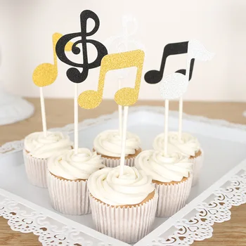 3 Цвета Золото Серебро Черный Музыкальная Нота Топпер для торта Выпечка Украшение торта С Днем Рождения Принадлежности для вечеринки Аксессуары для торта