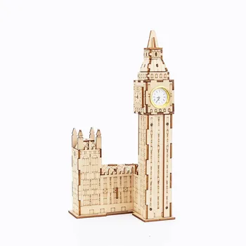 3D Деревянные часы-пазл Биг Бен Механическая Строительная игрушка Наборы деревянных моделей кварцевых часов Украшение комнаты для взрослых и детей