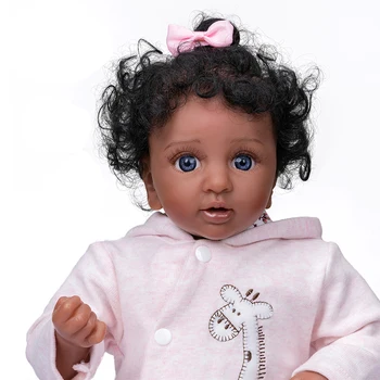 43 см Старшая Кукла Реборн Лейла Темно-Коричневая Кожа Черные Вьющиеся Волосы Реалистичная Старшая Детская Высококачественная Кукла На День Рождения Рождественский Подарок