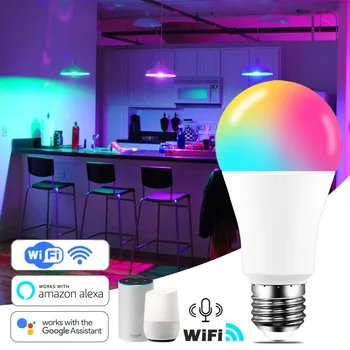 5ШТ 15 Вт WiFi Умная Лампочка E27 LED RGB Лампа Работает с Alexa/ Google Home 85-265 В RGB + Белая Функция Таймера с Регулируемой Яркостью цветная лампа