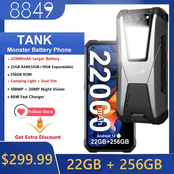 8849 от Unihertz Tank Мобильный Телефон Ночного Видения с аккумулятором 22000 мАч Прочный Смартфон 22 ГБ Оперативной памяти 256 ГБ Пзу 108 Мп Мобильный Телефон G99
