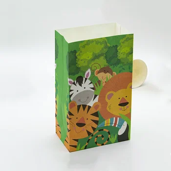 8шт Мешочки для конфет с мультяшными животными, коробка для попкорна с животными в джунглях, принадлежности для вечеринки в честь дня рождения ребенка