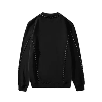 ABOORUN 2021 Мужские толстовки с заклепками в стиле панк из чистого хлопка, черные пуловеры, толстовки для мужчин