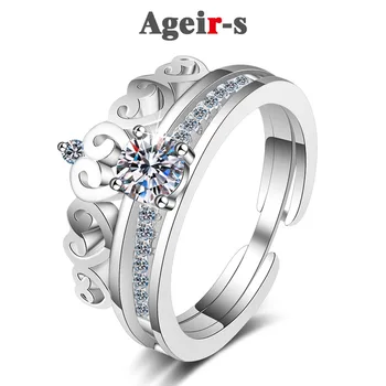 AGEIR-S 18 К 50 центов Муассанит кольцо для женщин Корона Сверкающий бриллиант обручальное кольцо S925 стерлингового серебра высокое качество ювелирных изделий Z062