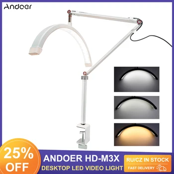 Andoer HD-M3X Настольный светодиодный Видеосвет В Форме Полумесяца, Заполняющий Свет 3000 K-6000 K с Настольным Креплением C-Образного Зажима для Прямой Трансляции макияжа