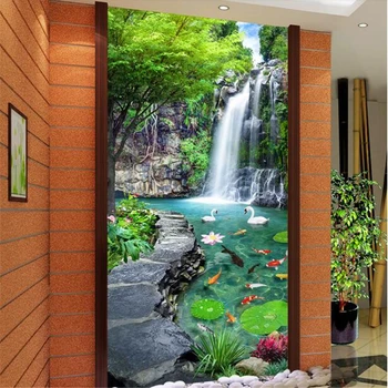 beibehang Пользовательские фото, 3D обои, Флизелиновая настенная роспись, наклейка на стену, 3d пруд с лотосами и водопад, картина на крыльце, гостиная
