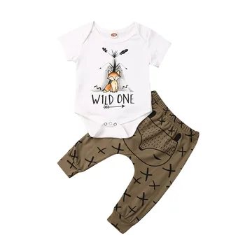 Citgeett Летняя одежда для новорожденных мальчиков и девочек с мультяшным принтом, ползунки с короткими рукавами, топы, длинные брюки, Комплект хлопчатобумажной одежды