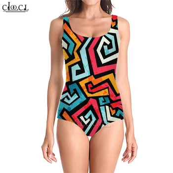 CLOOCL, цельные купальники, купальный костюм для женщин, боди, цельная пляжная одежда с абстрактной геометрией и графическим принтом, летняя