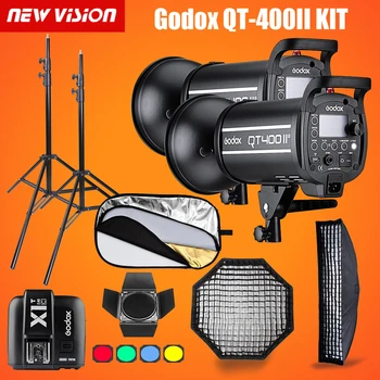 Godox QT400II 400WS GN76 1/8000 s HSS Студийная Вспышка, Комплект Стробоскопического освещения и передатчик X1T + Сетчатый Софтбокс + Дверь Сарая + Подставка для освещения
