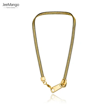JeeMango Эксклюзивное ожерелье из титана и нержавеющей стали, серьги, модные комплекты украшений на молнии для женщин, ошейник JN22068