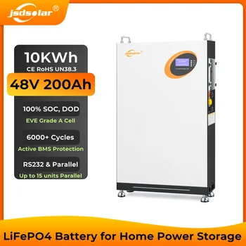 jsdsolar Home Energy Storage 10KWh LiFePO4 Аккумулятор 48V 200Ah 6000 + Циклов IP65 Параллельный и Коммуникационный для Солнечной Энергетической Системы